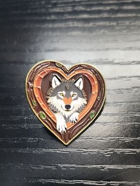 Wolf Heart Enamel Brooch in Brown and Gray